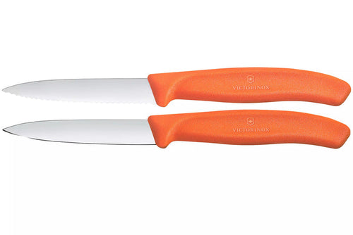 2 Couteaux d'office Victorinox orange lame à dents et lame lisse 8cm