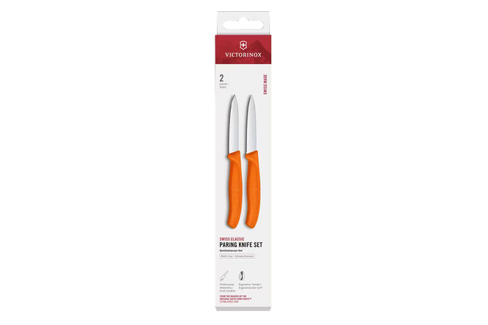 2 Couteaux d'office Victorinox orange lame à dents et lame lisse 8cm