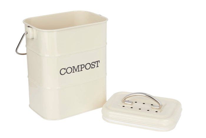 Bac à compost KitchenCraft Living Nostalgia en acier crème 3L