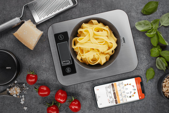Balance de cuisine Gefu Score avec application d'analyse de la valeur nutritive