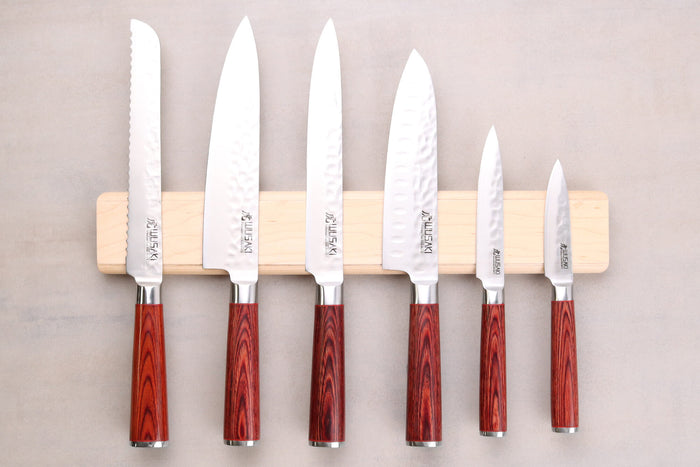 Barre aimantée en érable Guillaume Léonard pour 6 couteaux de cuisine - 40x6,5cm