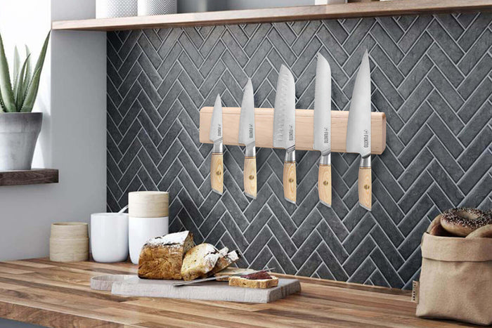 Barre aimantée en érable Guillaume Léonard pour 6 couteaux de cuisine - 40x6,5cm