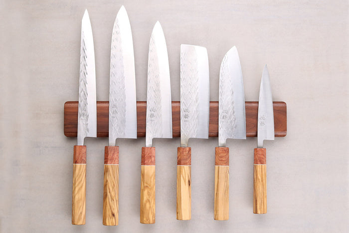 Barre aimantée en noyer Guillaume Léonard pour 6 couteaux de cuisine - 40x6,5cm