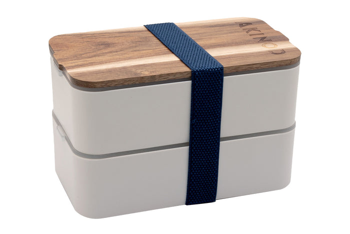 Bento Akinod 11:46 blanc avec couvercle en acacia 1,4L