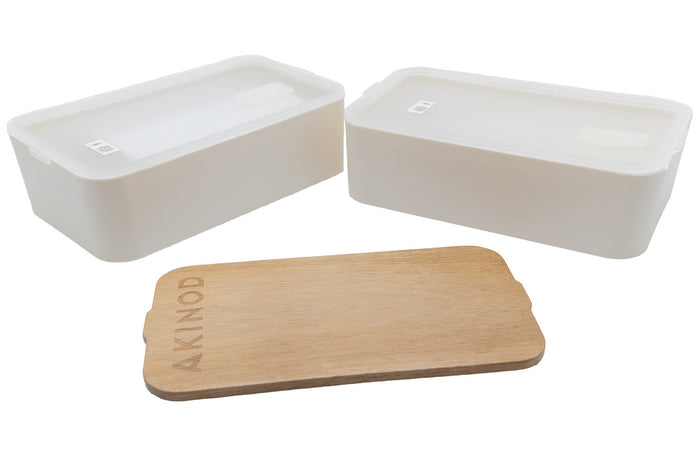 Bento Akinod 11:46 blanc avec couvercle en acacia 1,4L