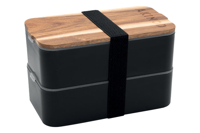 Bento Akinod 11:46 noir avec couvercle en acacia 1,4L