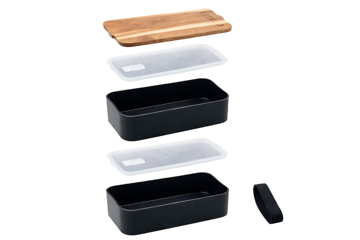 Bento Akinod 11:46 noir avec couvercle en acacia 1,4L