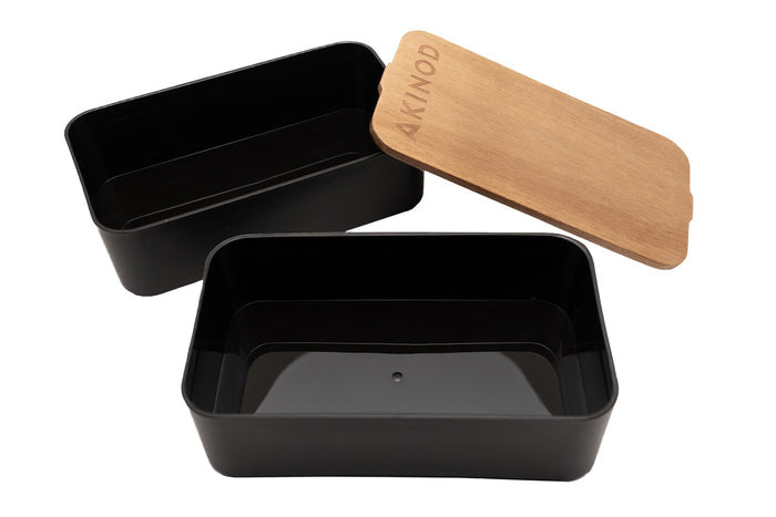 Bento Akinod 11:46 noir avec couvercle en acacia 1,4L