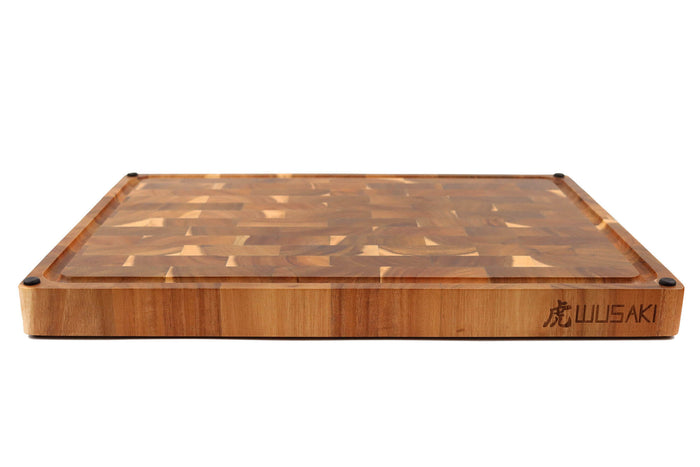Billot de cuisine Wusaki en bois d'acacia réversible damier 48 x 35 x 3,8cm