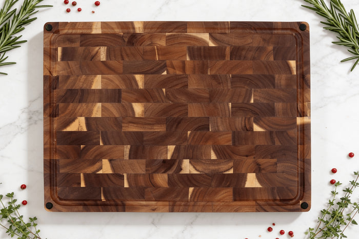 Billot de cuisine Wusaki en bois d'acacia réversible damier 48 x 35 x 3,8cm