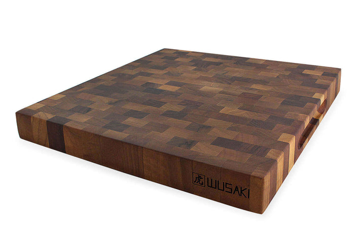 Billot de cuisine Wusaki en bois de noyer damier - 35 x 35 x 4 cm