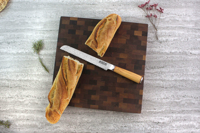 Billot de cuisine Wusaki en bois de noyer damier - 35 x 35 x 4 cm