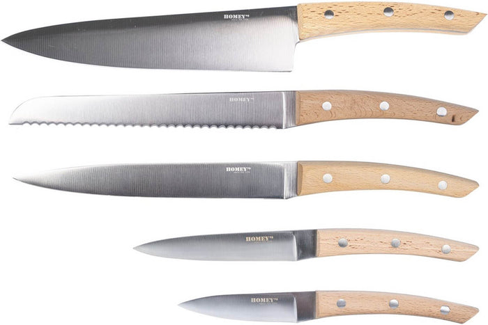 Bloc 5 couteaux de cuisine Homey's Bokträ manches en hêtre