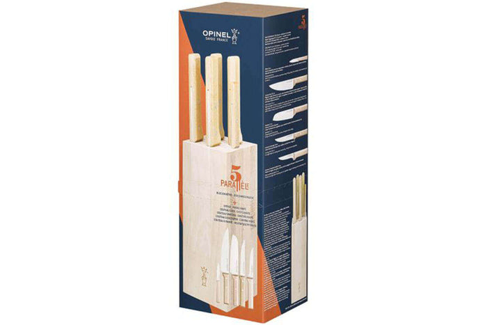 Bloc bois de hêtre 5 couteaux cuisine Opinel Parallèle spécial viande
