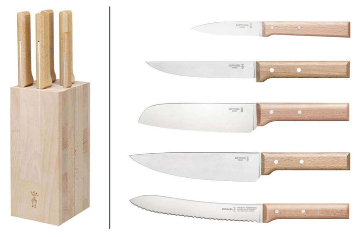 Bloc bois de hêtre 5 couteaux cuisine Opinel Parallèle