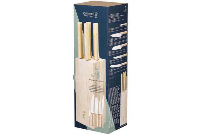 Bloc bois de hêtre 5 couteaux cuisine Opinel Parallèle