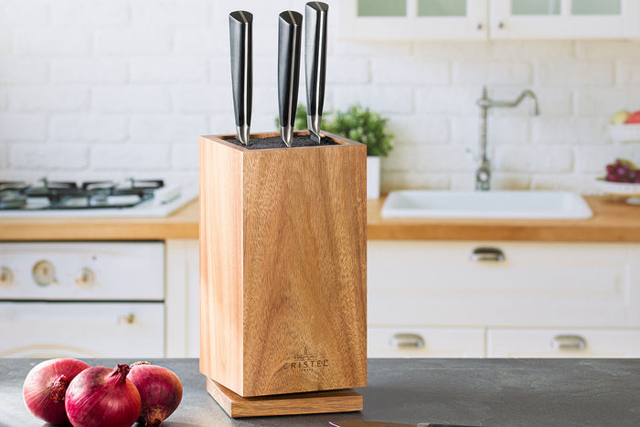 Bloc couteaux vide rotatif Cristel en bois d'acacia