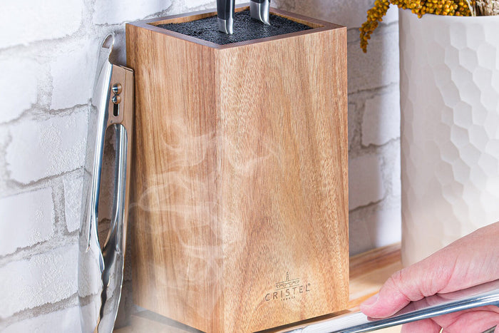 Bloc couteaux vide rotatif Cristel en bois d'acacia