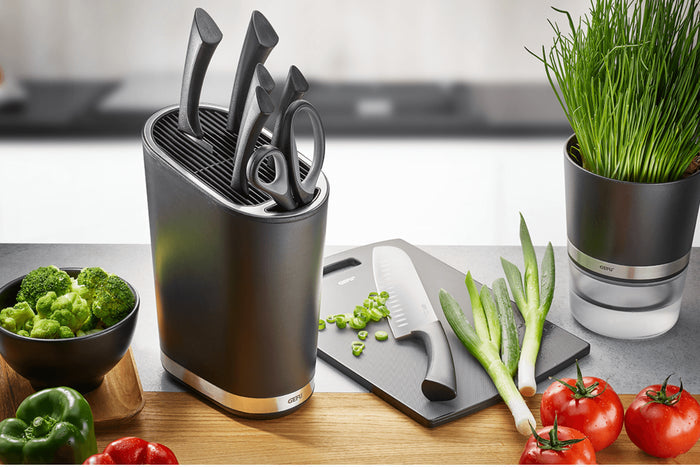 Bloc vide Gefu Smartline en polymère noir et inox 28 compartiments