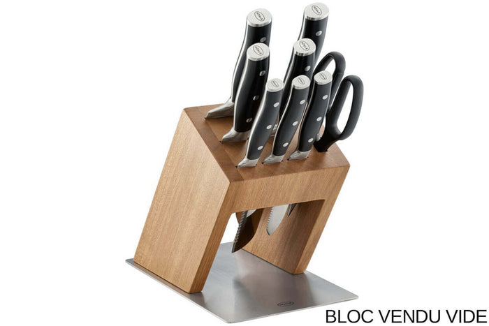 Bloc vide Rösle Knife X en bois d'orme pour 7 couteaux de cuisine et 1 paire de ciseaux