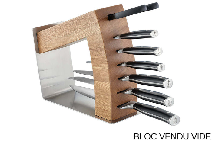 Bloc vide Rösle Move X en bois d'orme pour 6 couteaux et 1 paire de ciseaux