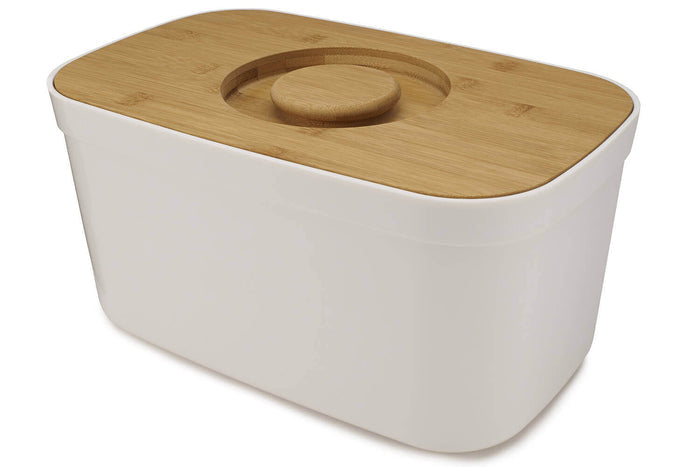 Boîte à pain avec couvercle réversible en bambou Joseph Joseph Bread Bin blanche