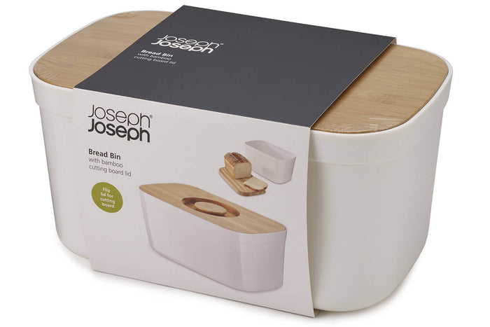 Boîte à pain avec couvercle réversible en bambou Joseph Joseph Bread Bin blanche