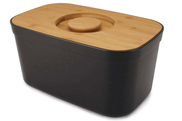 Boîte à pain Joseph Joseph en polypropylène noir avec couvercle en bambou