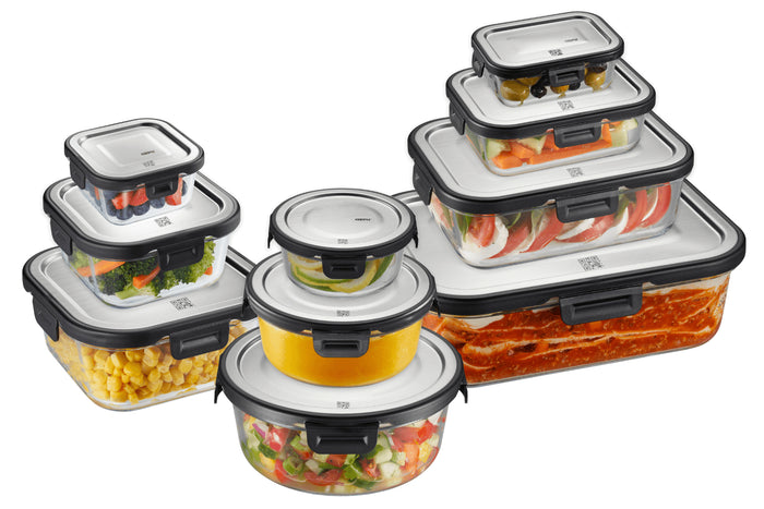 Boîte de conservation carrée au frais Gefu Milo en verre borosilicaté et acier inox 300ml