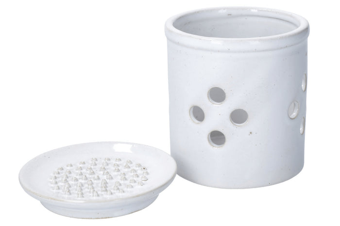 Boîte de conservation d'ails KitchenCraft Idilica en grès crème + couvercle à râpe intégrée