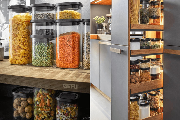 Boîte de conservation Gefu Pantry en verre borosilicate 400ml + 3 étiquettes autocollantes
