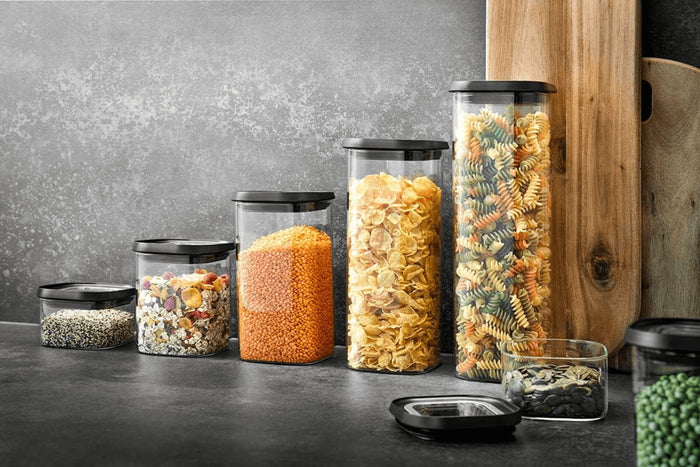Boîte de conservation Gefu Pantry en verre borosilicate 400ml + 3 étiquettes autocollantes