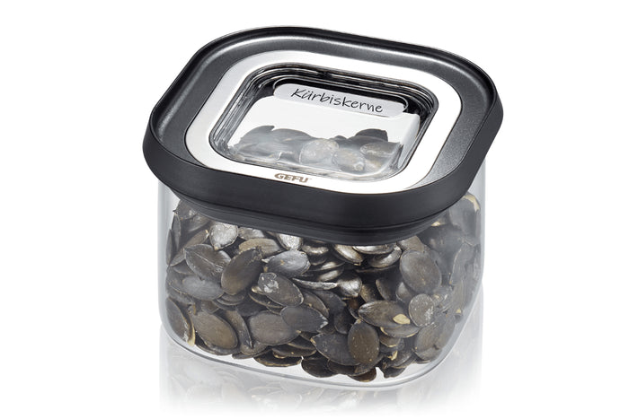 Boîte de conservation Gefu Pantry en verre borosilicate 400ml + 3 étiquettes autocollantes
