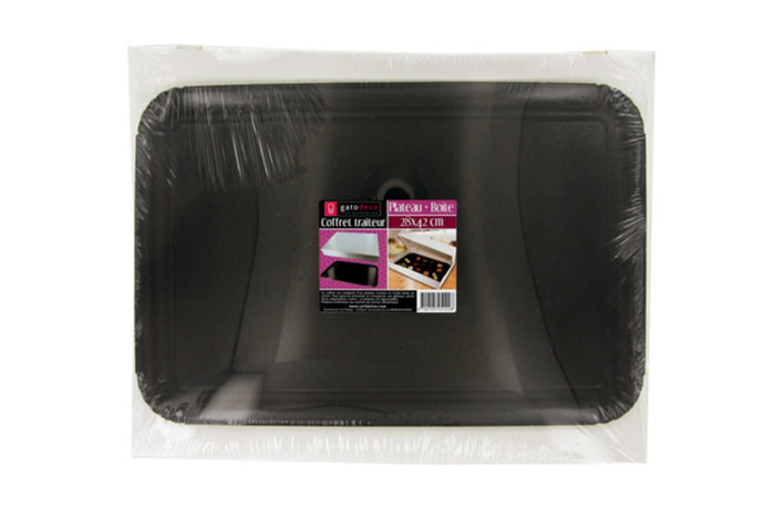 Boîte traiteur blanche Patisdécor avec plateau noir 43x29cm