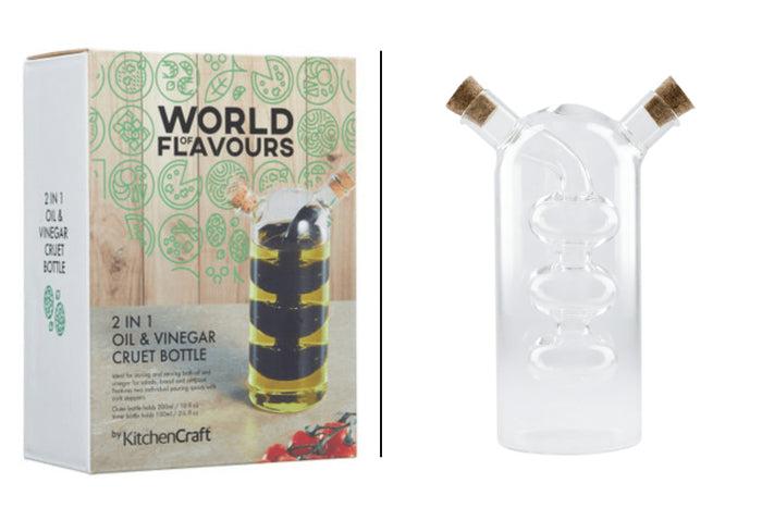 Bouteille à huile et vinaigre 2 en 1 KitchenCraft World of Flavours en verre 300ml et 100ml