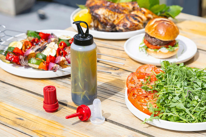 Bouteille à sauce pour barbecue MasterClass en polymère avec 3 têtes interchangeables