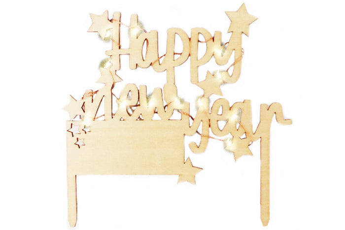 Cake topper Scrapcooking "Happy new year" en bois à LED