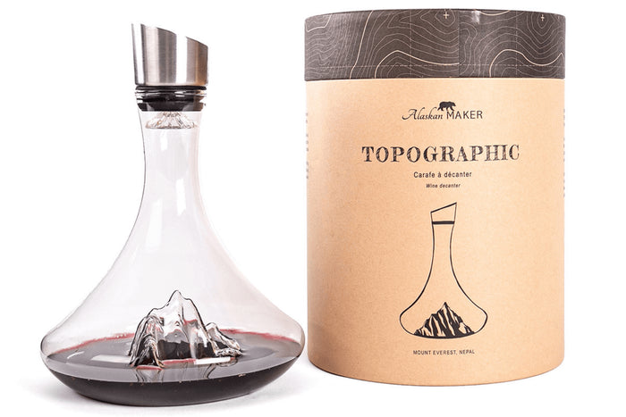 Carafe à vin Alaskan Maker Topographic Mont Blanc en verre cristallin soufflé à la main