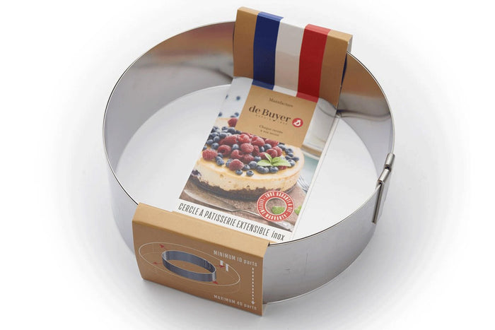 Cercle à entremets extensible De Buyer en inox hauteur 6,5cm - 18 à 36cm