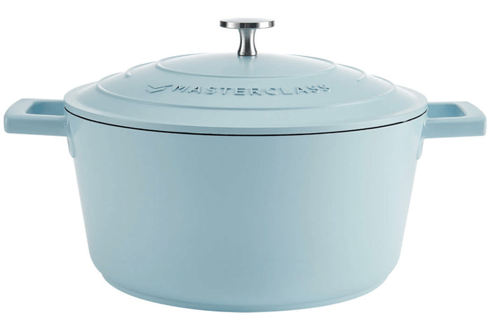 Cocotte MasterClass compatible induction en fonte d'aluminium bleu pastel 4L