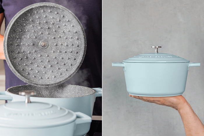 Cocotte MasterClass compatible induction en fonte d'aluminium bleu pastel 4L