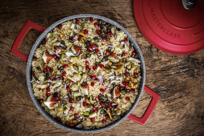 Cocotte ronde MasterClass compatible induction en fonte d'aluminium rouge 5L