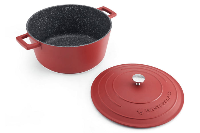 Cocotte ronde MasterClass compatible induction en fonte d'aluminium rouge 5L