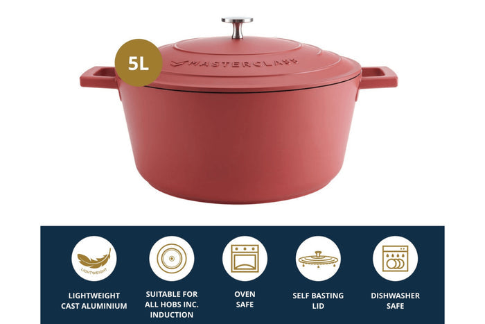 Cocotte ronde MasterClass compatible induction en fonte d'aluminium rouge 5L
