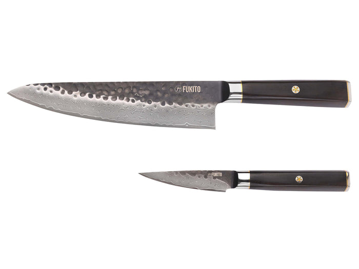 Coffret 2 couteaux Fukito Ébène Damas VG10 Chef + Office