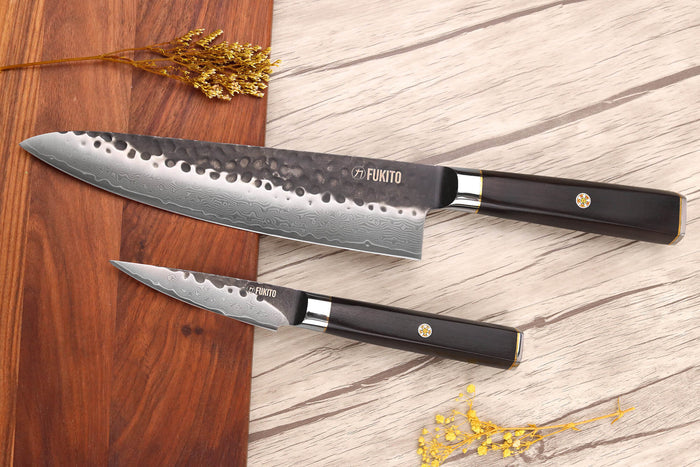 Coffret 2 couteaux Fukito Ébène Damas VG10 Chef + Office
