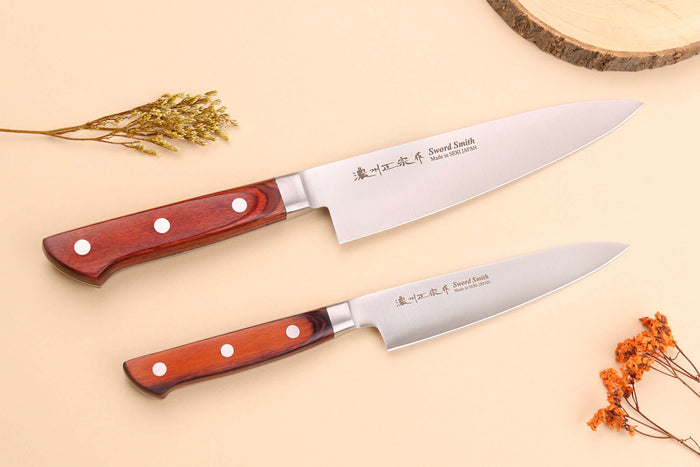 Coffret 2 couteaux japonais Satake Cutlery Brown Pakkawood chef + office