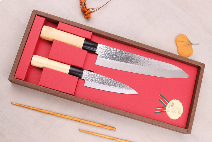 Coffret 2 couteaux japonais Satake Cutlery Tsuchime chef + deba