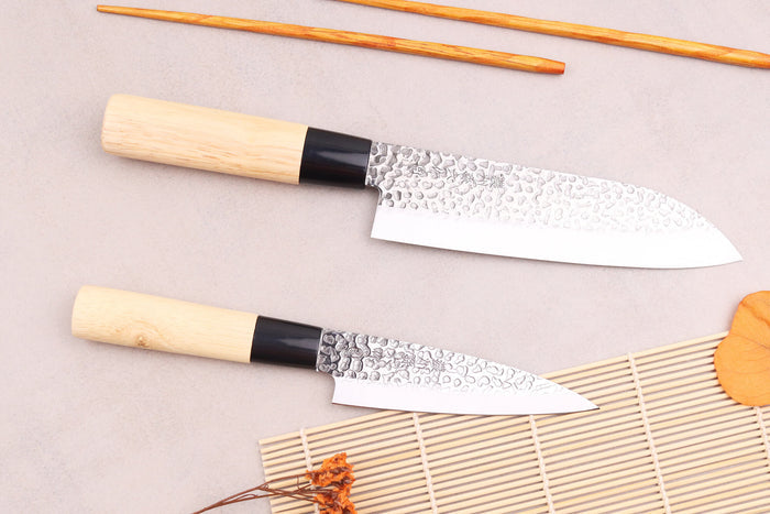 Coffret 2 couteaux japonais Satake Cutlery Tsuchime santoku + deba