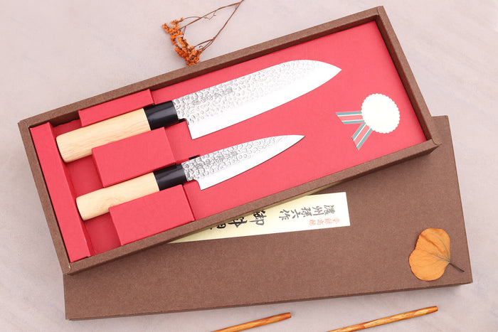 Coffret 2 couteaux japonais Satake Cutlery Tsuchime santoku + deba